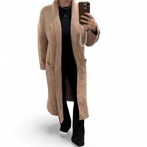 Mango Long Open-Front Camel Coatigan with Pockets